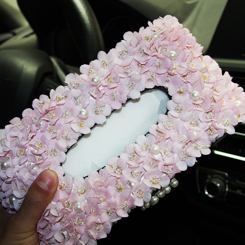 Caja de pañuelos para coche Caja de dibujo de papel para coche Flor Decoración de coche Caja de dibujo de perlas Caja de papel Portaholito de servilleta para coche creativo image 2