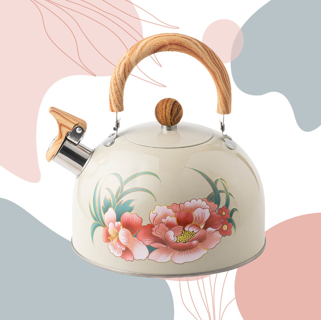Nuevo modelo de peonía de lujo ligero botella de flauta de cocina blanca arroz blanco 3L hervidor de agua al aire libre