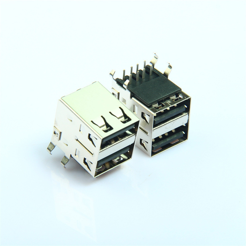 Usb2.0 Type a Female Connector Interface Double-Layer Dip Horizontal 90-Degree Stainless Steel Female Socket Usb2.0 Type a Female Connector Interface Double-Layer Dip Horizontal 90-Degree Stainless Steel Female Socket