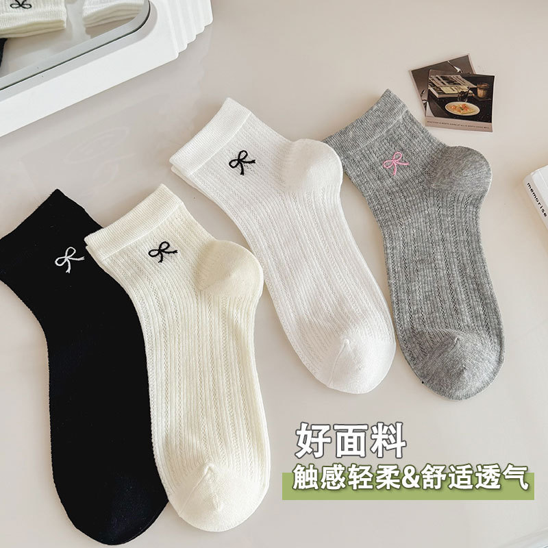 Summer Thin Medium Cotton Socks Short Bow Breathable Japanese Miu Ballet Hollow Socks Women Non-slip