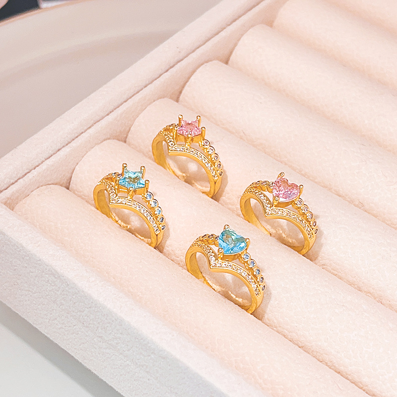 Fashion Star Heart Shape Copper Inlay Artificial Diamond Open Ring 1 Piece