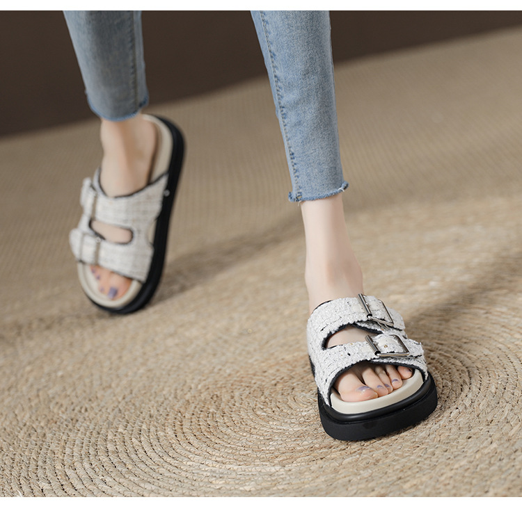 Ruo Dan Xiaoxiangfeng Retro Sandals and Slippers Women's Summer Outerwear Thick-soled Fashion Slippers Niche Lazy Beach Shoes_voghion.com