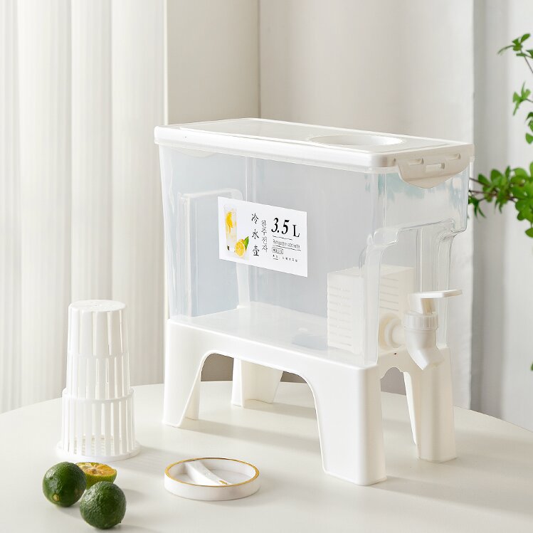 Doble colador botella de agua fría con grifo hogar frío blanco jugo abierto bebida de fruta Cubo de té gran capacidad botella de agua resistente a altas temperaturas