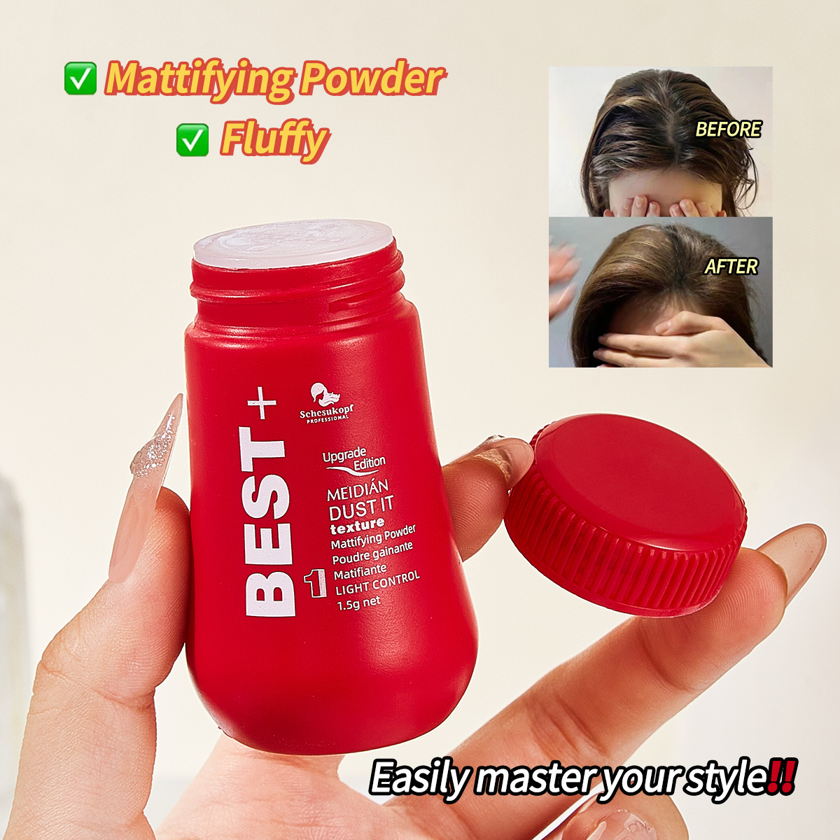 Polvo esponjoso transfronterizo, polvo de polipropileno sin lavado, cabeza de aceite de desengrasamiento, pulverización de modelado, polvo de cabello seco en stock al por mayor
