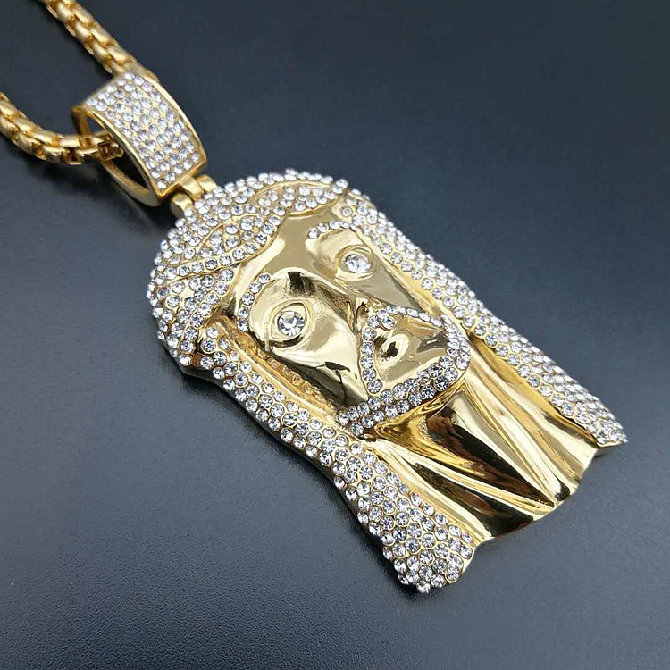 Collier pendentif hip-hop diamant en acier titane doré_voghion.com