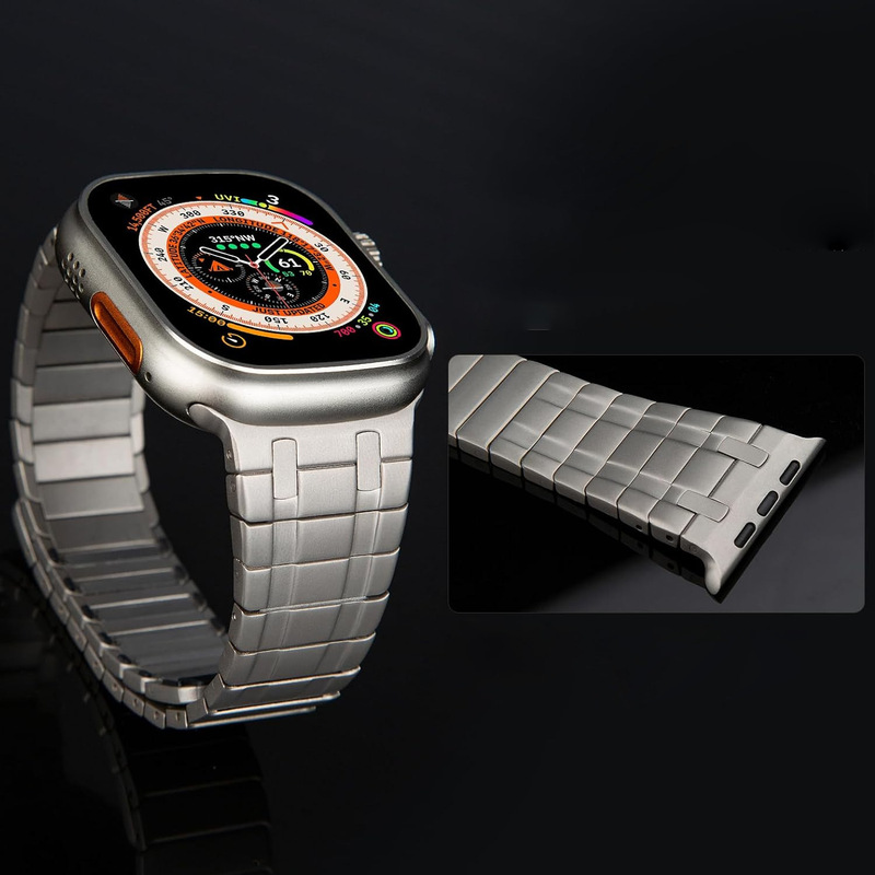 Apple Watch用ステンレススチール製バンド、チタンカラーのマグネット式メタルバンド、iWatch S10、越境対応|undefined