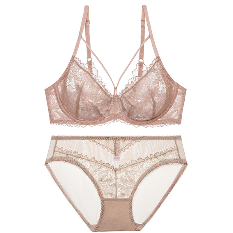 Large and Small Lace Bra Ultra-Thin Non-Sponge Transparent Bra Women's Sexy Underwear Bra Set