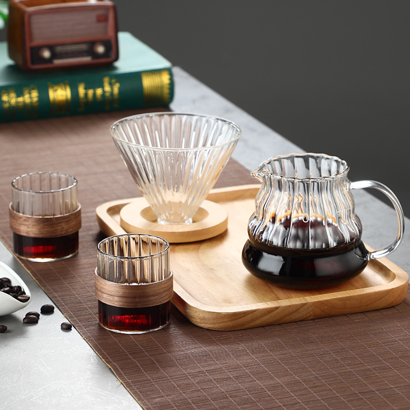 日本都耐熱ガラスストライプコーヒーポット雲壺カップ竹托コーヒーポットセット新品コーヒーポット|undefined