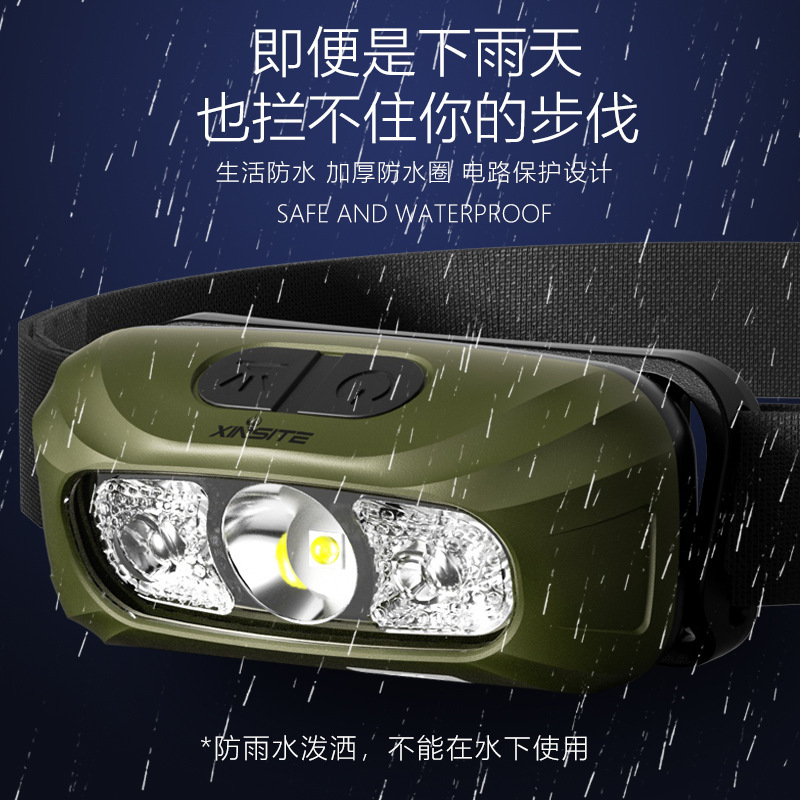 超亮感应头灯头戴式强光头灯电筒可充电夜钓头灯轻便携式防水头灯|undefined