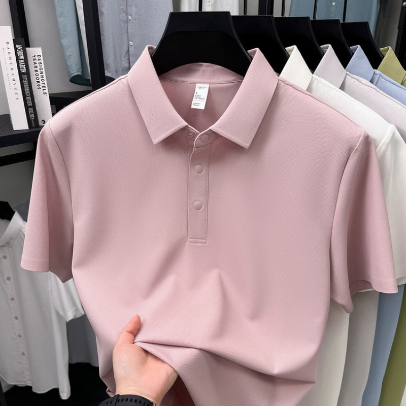 Tech-Inspired Ice Silk Seamless Short-Sleeve Polo Shirt T-Shirt for Men, Summer Business Casual Breathable Collared Top