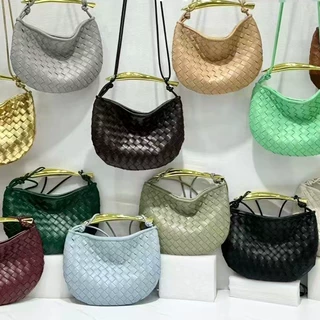 跨境新款沙丁鱼编织女包真皮高级感小众设计手拎包金属手柄饺子包