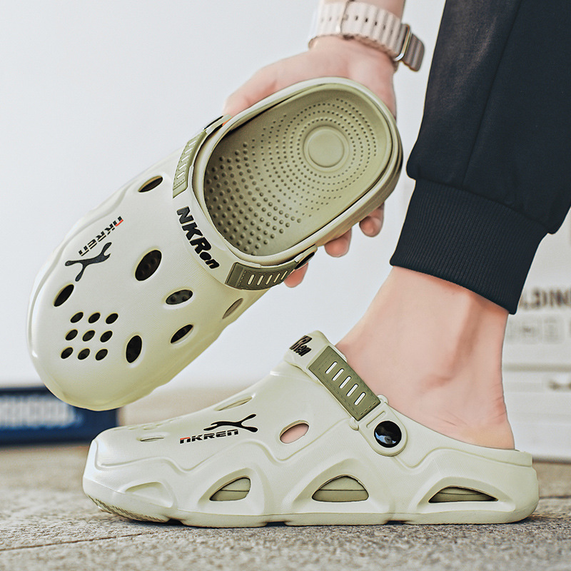 Zapatos con agujeros para hombres, tendencia de verano, sandalias de playa al aire libre simples, EVA, ropa exterior, deportes antideslizantes, zapatillas de Baotou para hombres