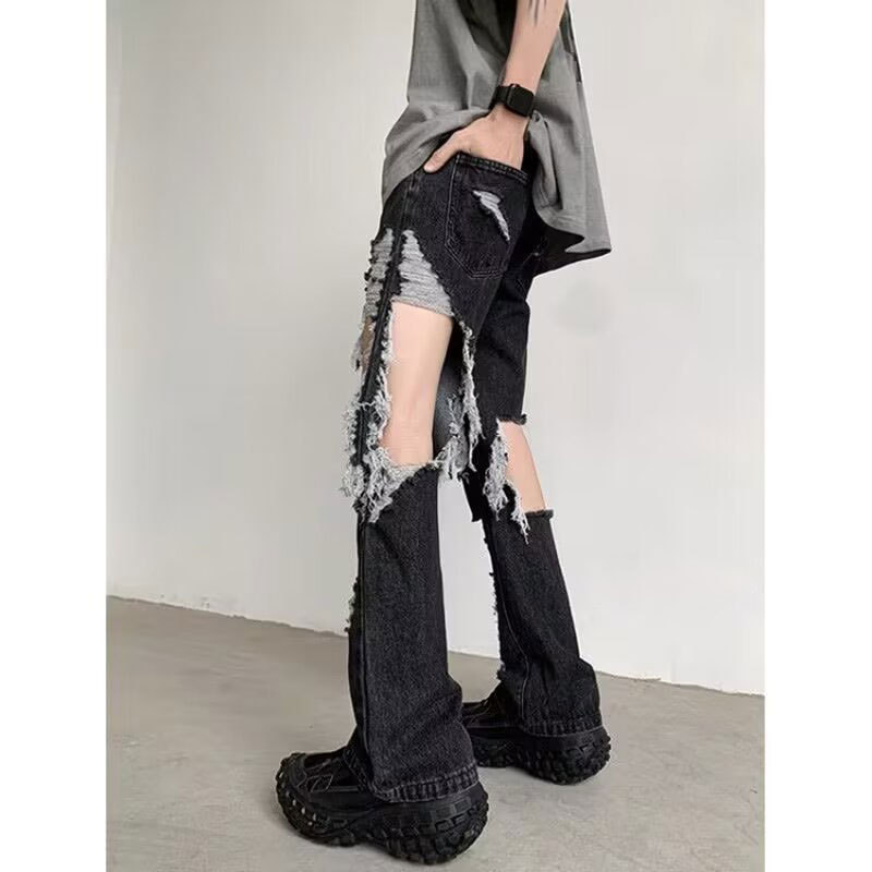 boy Beggar Super Ripped Jeans For Men Summer Thin Hip-Hop Trey Bra High Street Vibe European A American Long Pants_viptrois.com