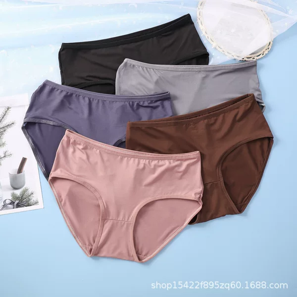 Cross-border soft milk silk Women's Mid-waist underwear girl plus size sexy elastic solid color briefs