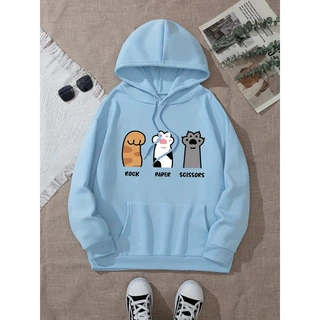 【跨境欧码】Three cat paw pattern printed hoodie, drawstring