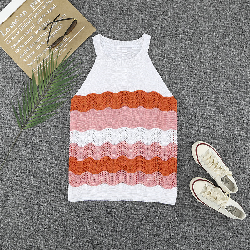 时颖欧美撞色上衣女夏季跨境新款晴棉撞色拼接亚马逊针织毛线背心