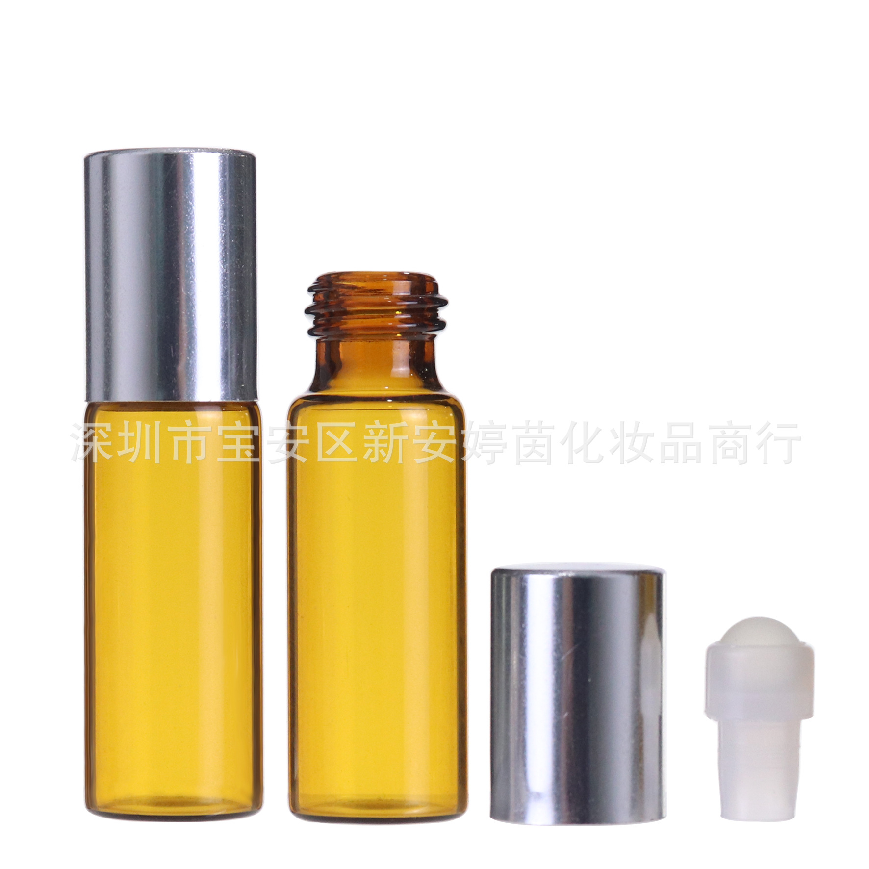 现货5ML茶色管制滚珠瓶 透明精油走珠瓶+玻璃走珠+滚珠盖小样整套