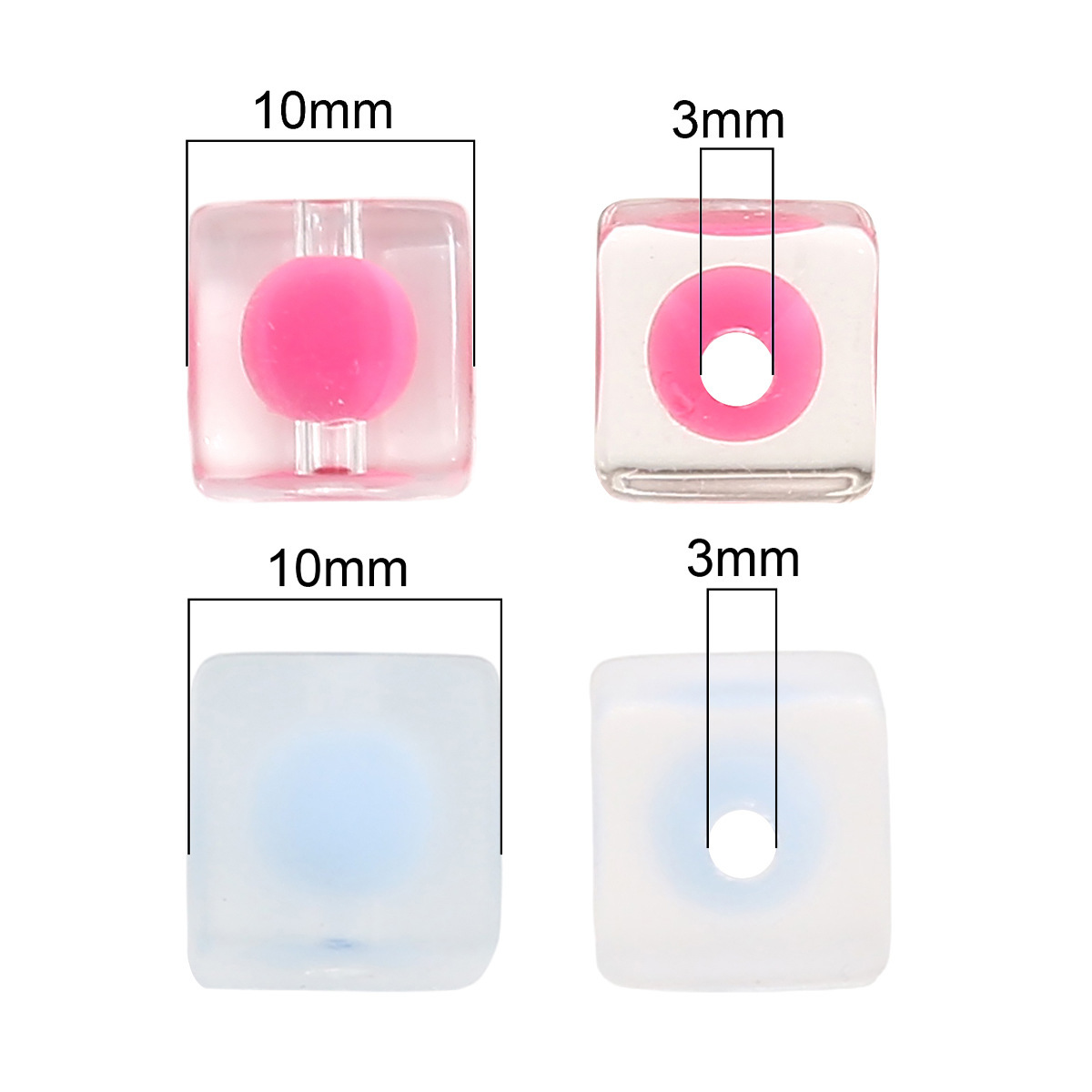 10 PCS/Package Quantity 10 PCS/Package 10 * 10mm Hole 3~3.9mm Arylic Square DIY Jewelry Accessories Beads