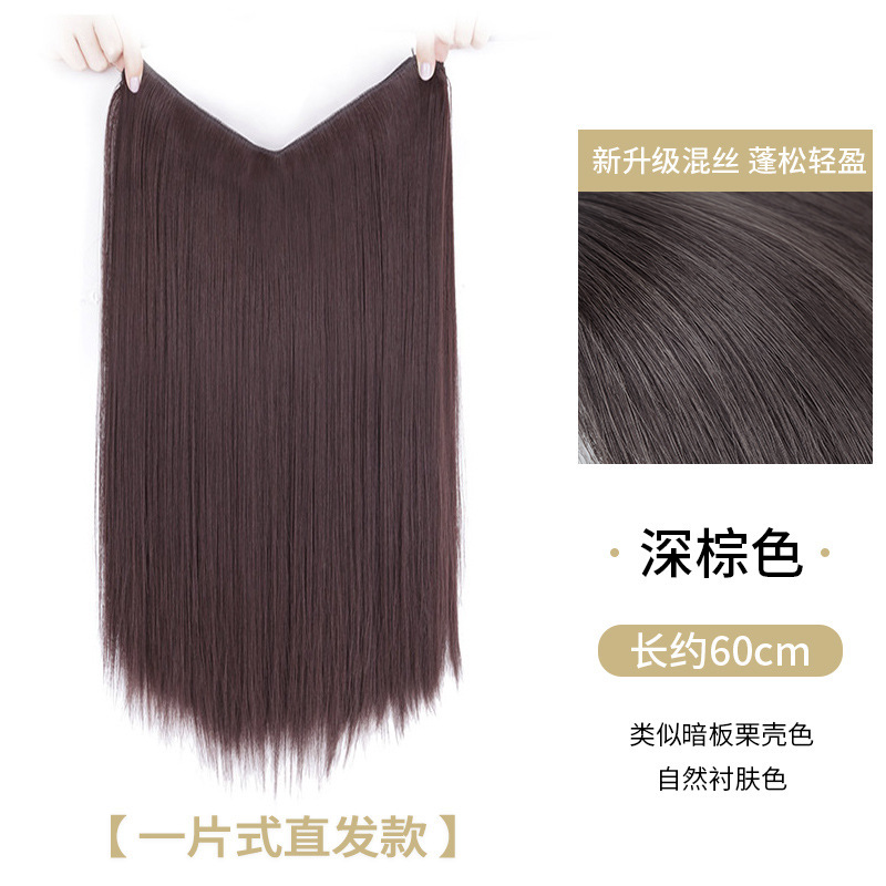 Peruca de mujer ondulado largo rizado una pieza extensión de cabello en forma de V esponjosa extensión de cabello corto invisible U-pincha peruca