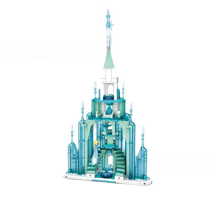 Blue Knight Street View Series Ice and Snow Castle Princess Park House Small Particle Building Blocks Toy Educational Construction