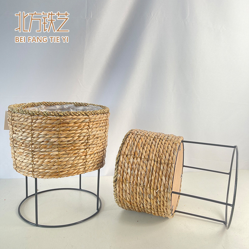 手工仿藤编落地大花盆编织花篮客厅阳台装饰摆件绿植盆栽篮子跨境