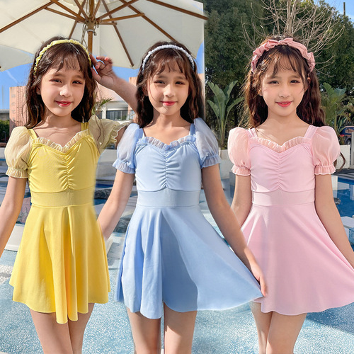 Children's swimsuit for girls, INS-style children's little princess lace dress one-piece swimsuit, fresh and clean hot spring wholesale