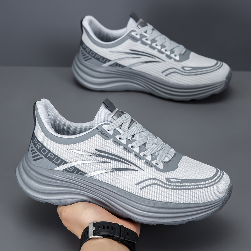 Foreign Trade Fly-Knit Mesh Men's Running Shoes with Eva High-Elastic Thick Sole, Breathable and Lightweight Sports Shoes, Available in Stock with Low Minimum Order Quantity