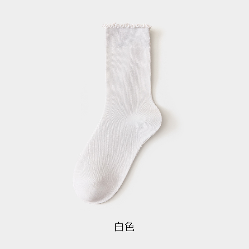 美拉德无骨袜子女士中筒袜秋季木耳边堆堆袜月子袜棉袜花边松口袜|undefined