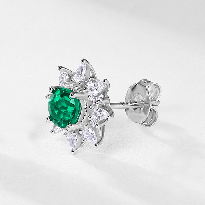Especializado en Europa y América para el cultivo de lujo ligero retro, pendientes de esmeralda, pendientes de color flor de sol de plata S925, simples europeos y americanos