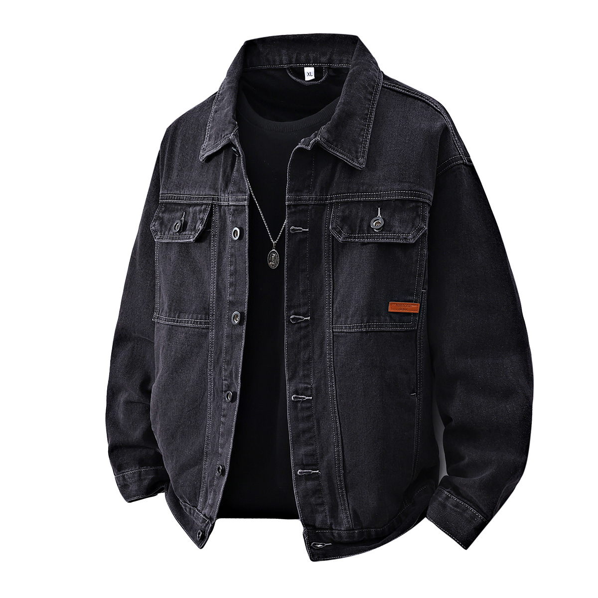 High-End Denim Jacket for Men in Autumn and Winter Thick Korean Style Embroidered Logo Long-Sleeved Top Douyin Retro Versatile Men's Jacket