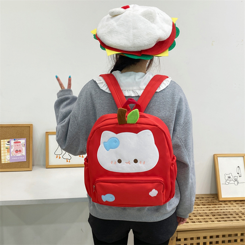 Original lindo gato de manzana mochila de dibujos animados estudiantes de viaje libro mochila de gran capacidad