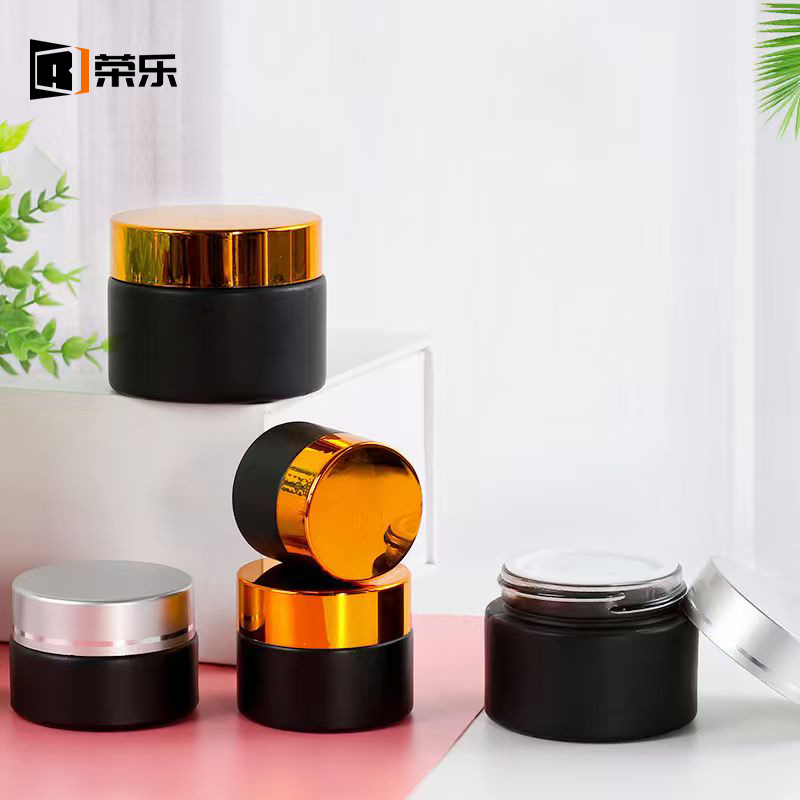 蒙砂膏霜瓶玻璃乳液瓶黑色避光化妆品分装空瓶面霜眼霜小样瓶跨境