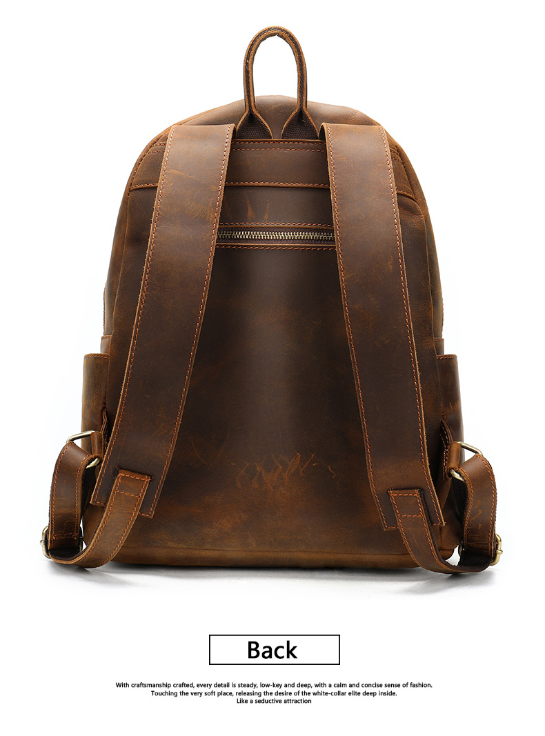 Crazy Horse Leather Men's Backpack Large Capacity Business Travel Bag Stylish Retro Cowhide Handbag_voghion.com