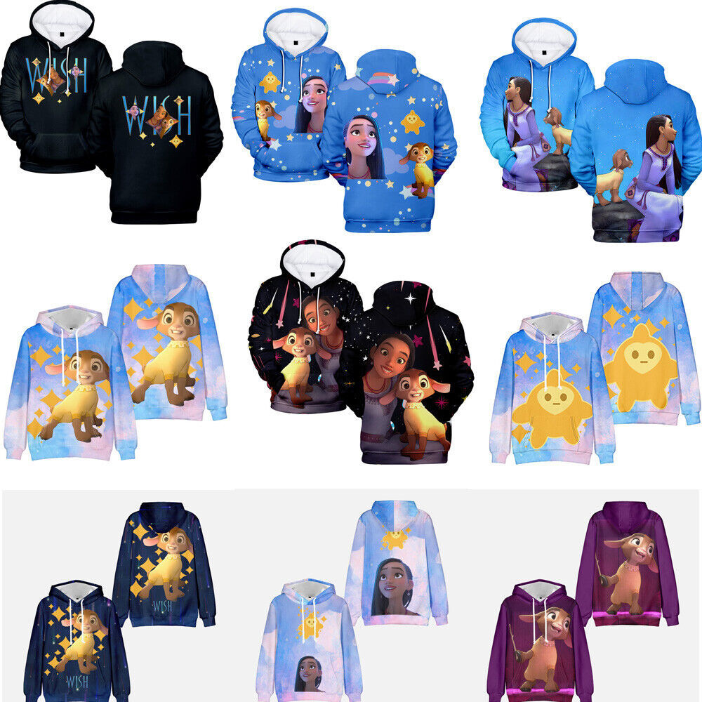 Cross-border foreign trade film Wish Princess Asha Valentino 3D adult hoodie for couples, men and women