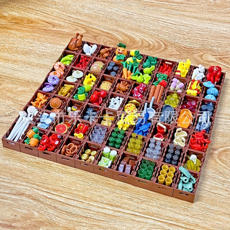 MOC シーン、食品、果物、肉、魚介類ツール、DIY ビルディングブロック、MOC 微粒子アクセサリーと互換性のある国境を越えた|undefined