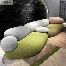 鸿福月鹅卵石创意布艺沙发大平层别墅户型现代简约异形设计师沙发