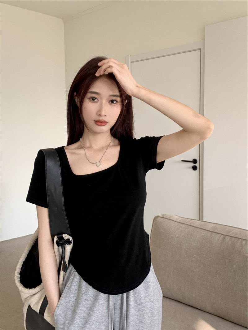 175g Weight Short Sleeve Sleeve Length Polyester Fabric Type Short Top Length T-shirt Tops Type Casual, Daily Occasion Square Neck Neckline Slim Fit Type Solid Color Pattern Summer, Spring, Autumn Season Women's Gender Casual, Simple Style Style Wholesale Women's Casual Simple Style Solid Color Short Sleeve T-Shirts 6