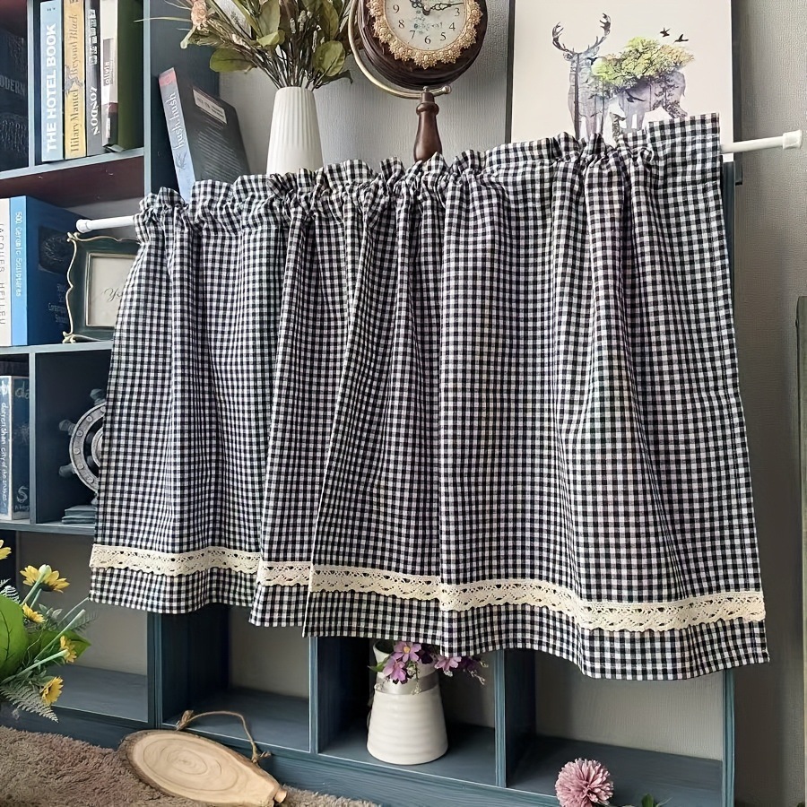 Cross-border Foreign Trade Simple Style Retro Lace Red Black Plaid Short Small Window Curtain Available For Dropshipping_voghion.com