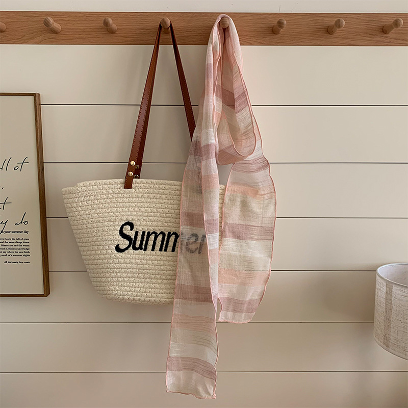 Pañuelo de seda, banda larga, sensación premium, nuevo estilo, personalidad retro coreana, protección para el cuello, bufanda a rayas, pañuelo de temperamento, banda para el cabello