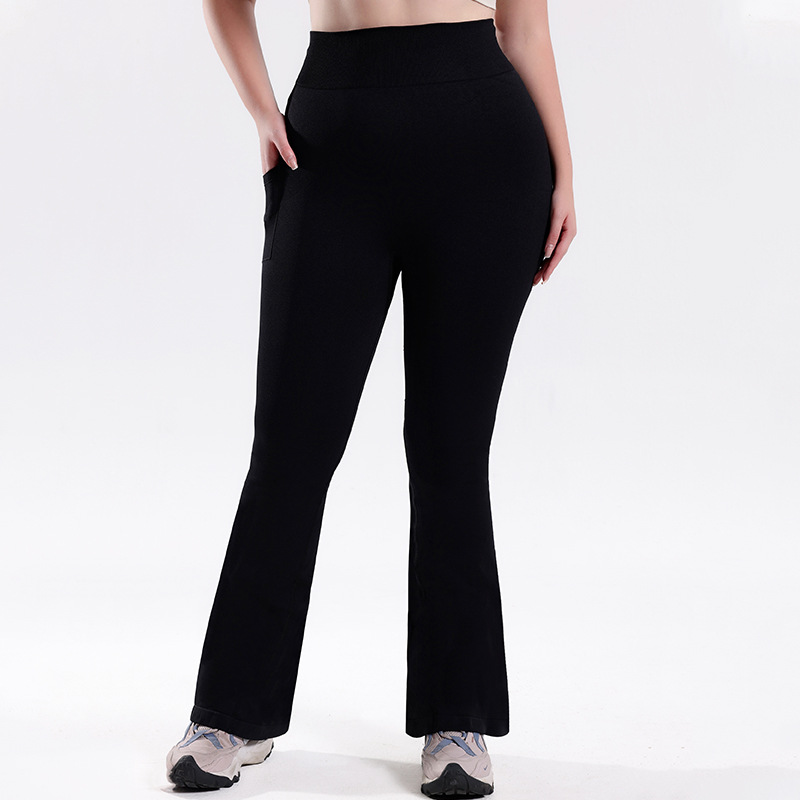 Pantalones acampanados deportivos informales con bolsillos de cintura alta de talla grande europeos y americanos para mujer, pantalones largos de yoga para fitness con ajuste delgado para exteriores.