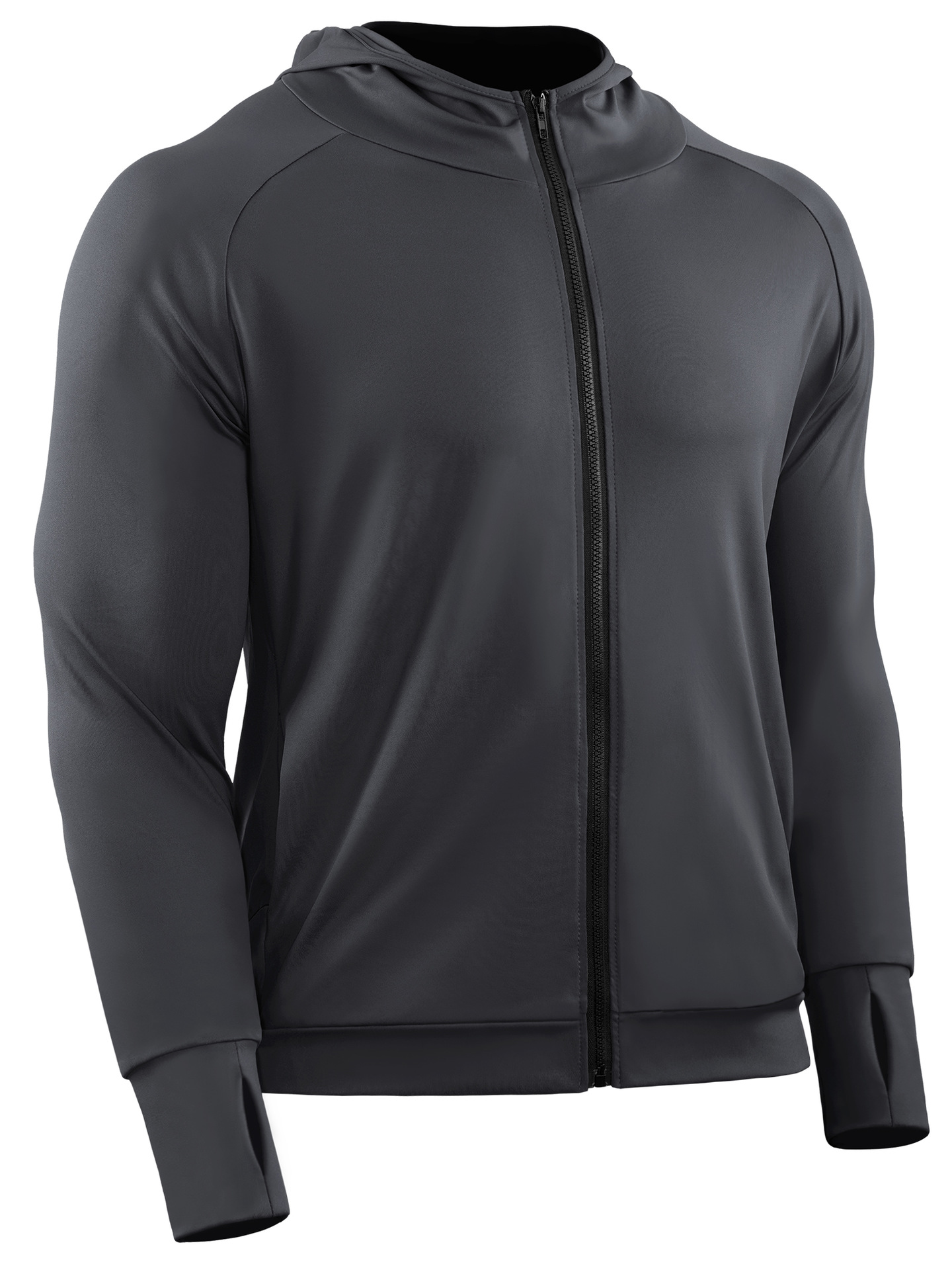 Camiseta con cremallera encapuchada de hombre con agujeros de pulgar, doble bolsillo para montar, entrenar, correr, chaqueta de fitness image 5