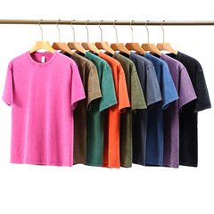 230g ウォッシュ加工 ダメージ加工 Tシャツ ヘビーウェイト スモール オフショルダー 半袖 Tシャツ メンズ 夏 レトロ 半袖 ラウンドネック 半袖 トップス