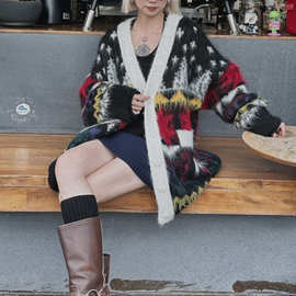 孟子义白鹿同款2024年冬季新款女装复古百搭宽松针织开衫圣诞毛衣