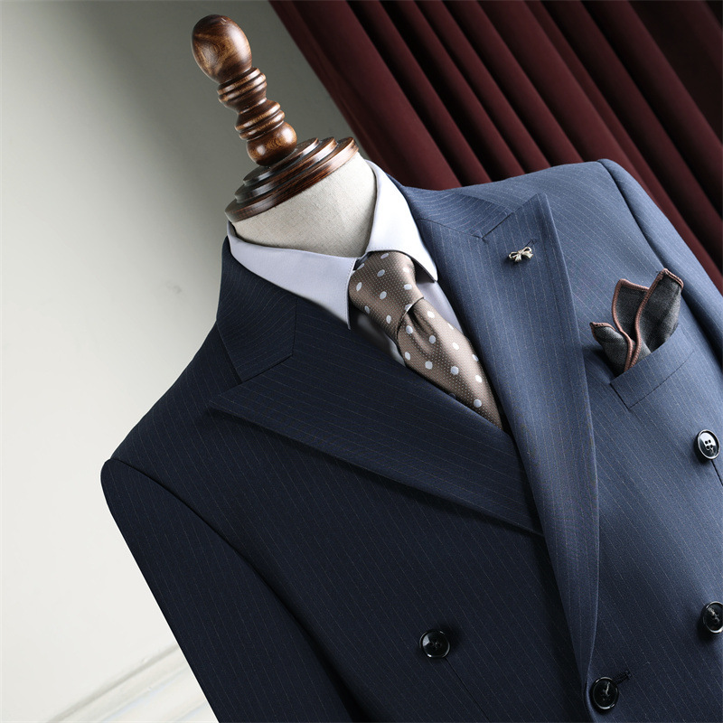 2025 New Double-breasted Striped Suit suit Men's Business Dress Two-piece Wedding Best Man Group Clothing