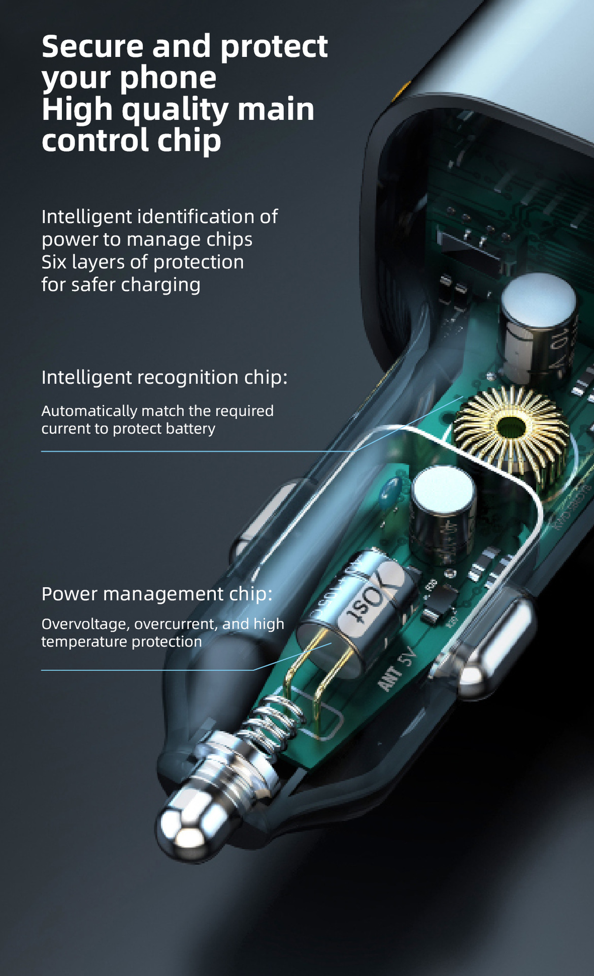 Cross-border new car usb charger snap-on car rear porous wired mobile phone 66W super fast charging