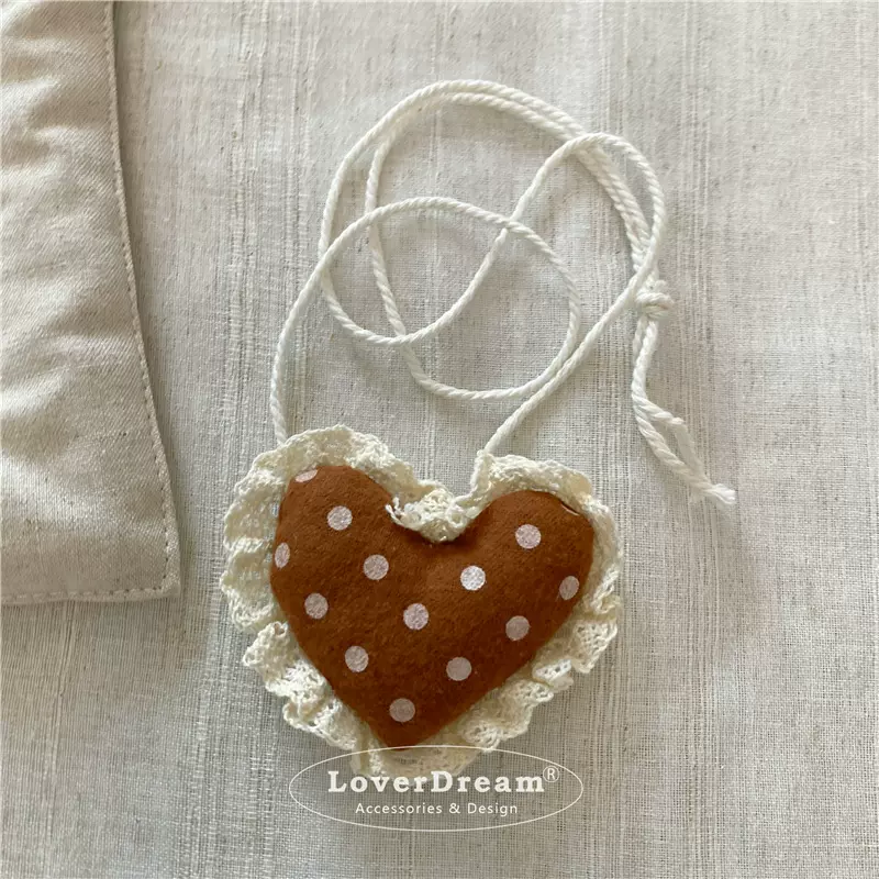 韩国新款波点蕾丝布艺爱心儿童项链 甜美可爱棉麻可调节项链项饰