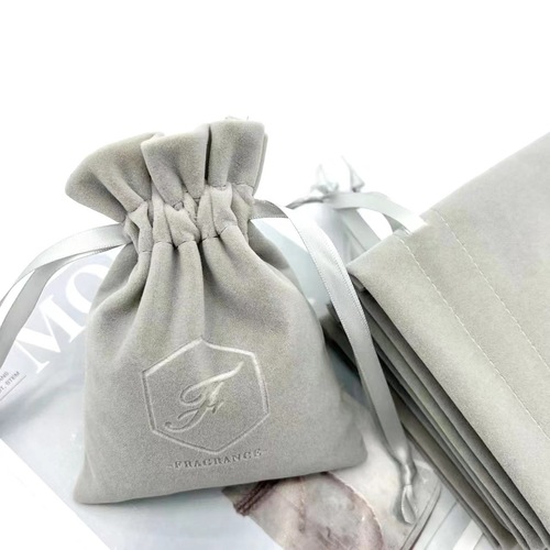 New gray plush bundle pocket jewelry powder bracelet sample portable storage bag with logo print