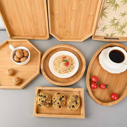 Factory Direct Supply Bamboo Tray Rectangular Ins Tea and Snack Plate Hotel Snack Round Household Japanese Bamboo Tray