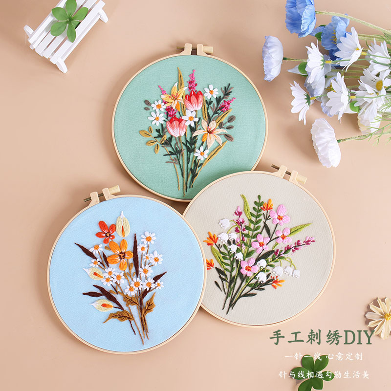 Nuevo producto ramo flor kit de bordado a mano paquete de material de bricolaje arte de tela para principiantes bordado Su bordado original inglés