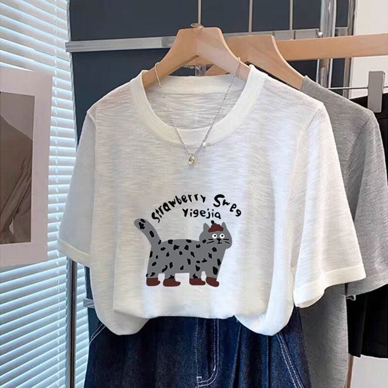 2026 Summer Snowflake Cotton Round Neck Blouse Short-Sleeve T-Shirt for Women, Basic Style, Fashionable and Versatile Trendy Top
